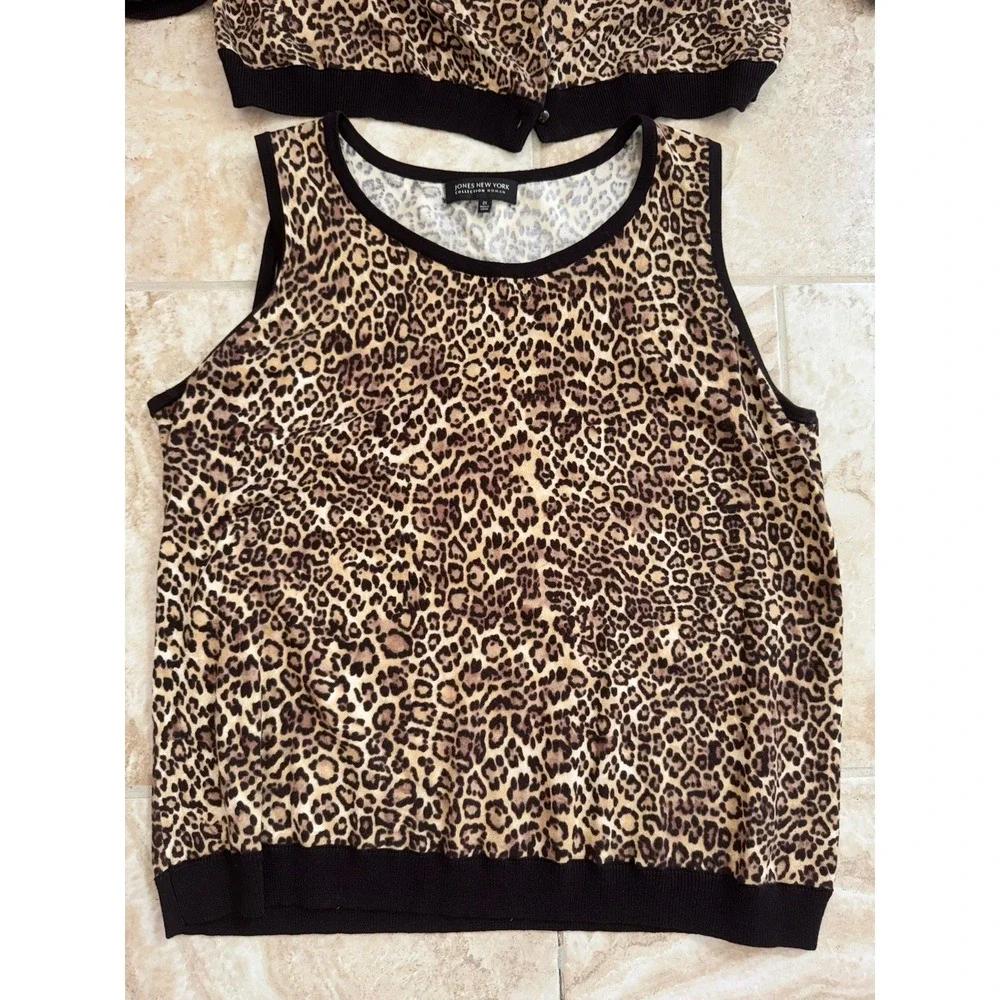2 Piece Jones New‎ York Leopard Print Cardigan (Sz 3X) And Tank Top (Sz 2X) - Picture 7 of 15